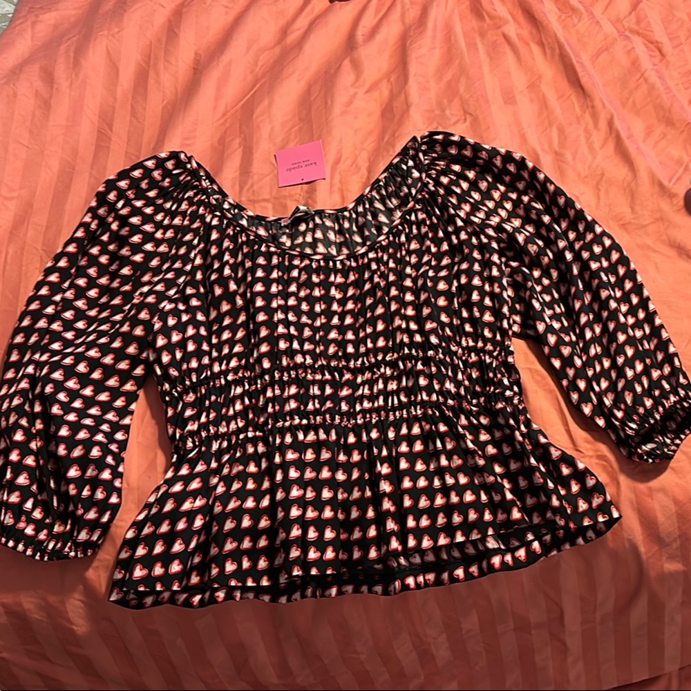 Kate Spade Black and Pink Smocked Peplum Blouse